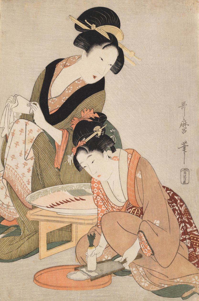 Preparazione di pesce crudo da Kitagawa Utamaro