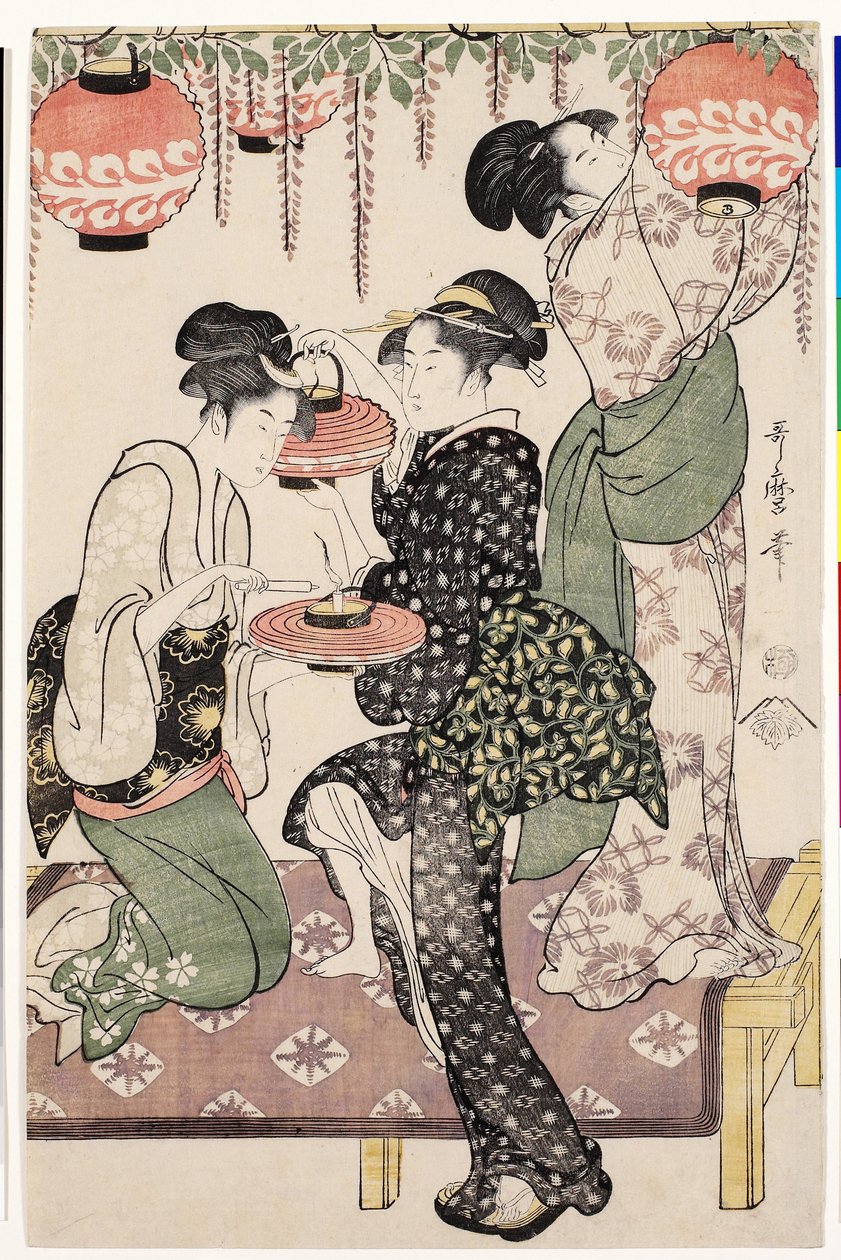 Ragazze della casa da tè sotto un pergolato di glicine, 1795 da Kitagawa Utamaro