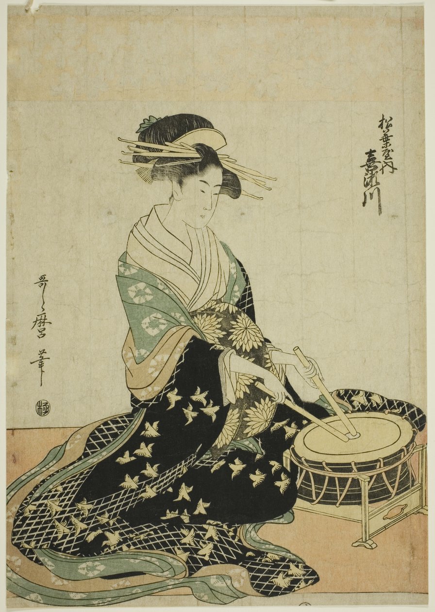 La cortigiana Kisegawa del Matsubaya, da una serie senza titolo di cortigiane del Matsubaya come cinque musicisti da Kitagawa Utamaro