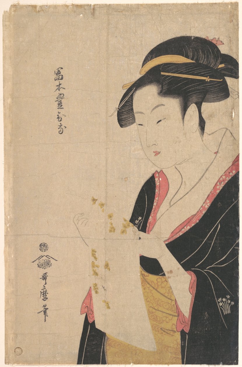 La signora Tomimoto Toyohina mentre legge una lettera da Kitagawa Utamaro
