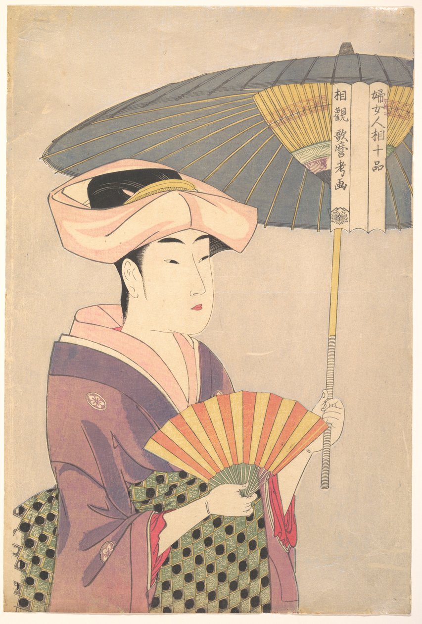 "Donna con parasole alzato" dalla serie "Dieci tipi di fisionomia femminile" (Fujo ninsō juppen: Higasa o sasu onna) da Kitagawa Utamaro