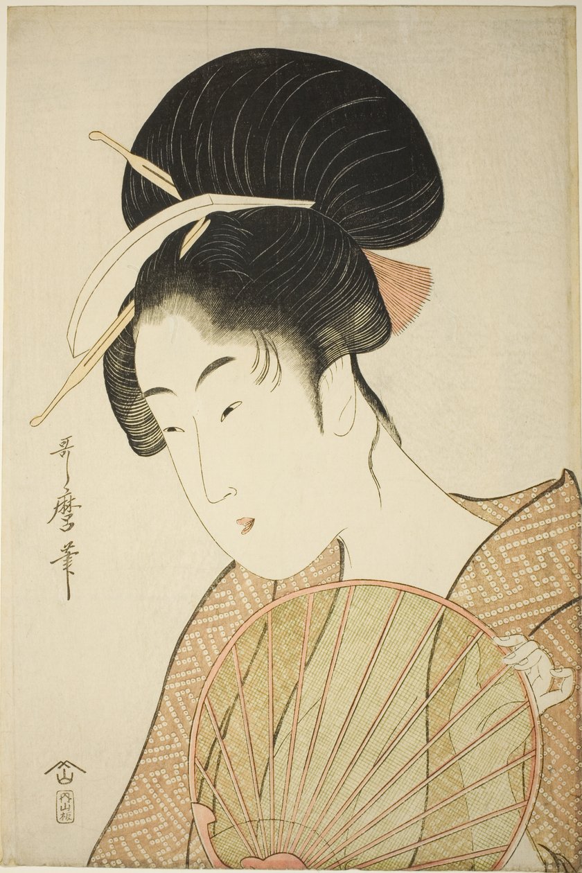 Donna con ventaglio rotondo da Kitagawa Utamaro