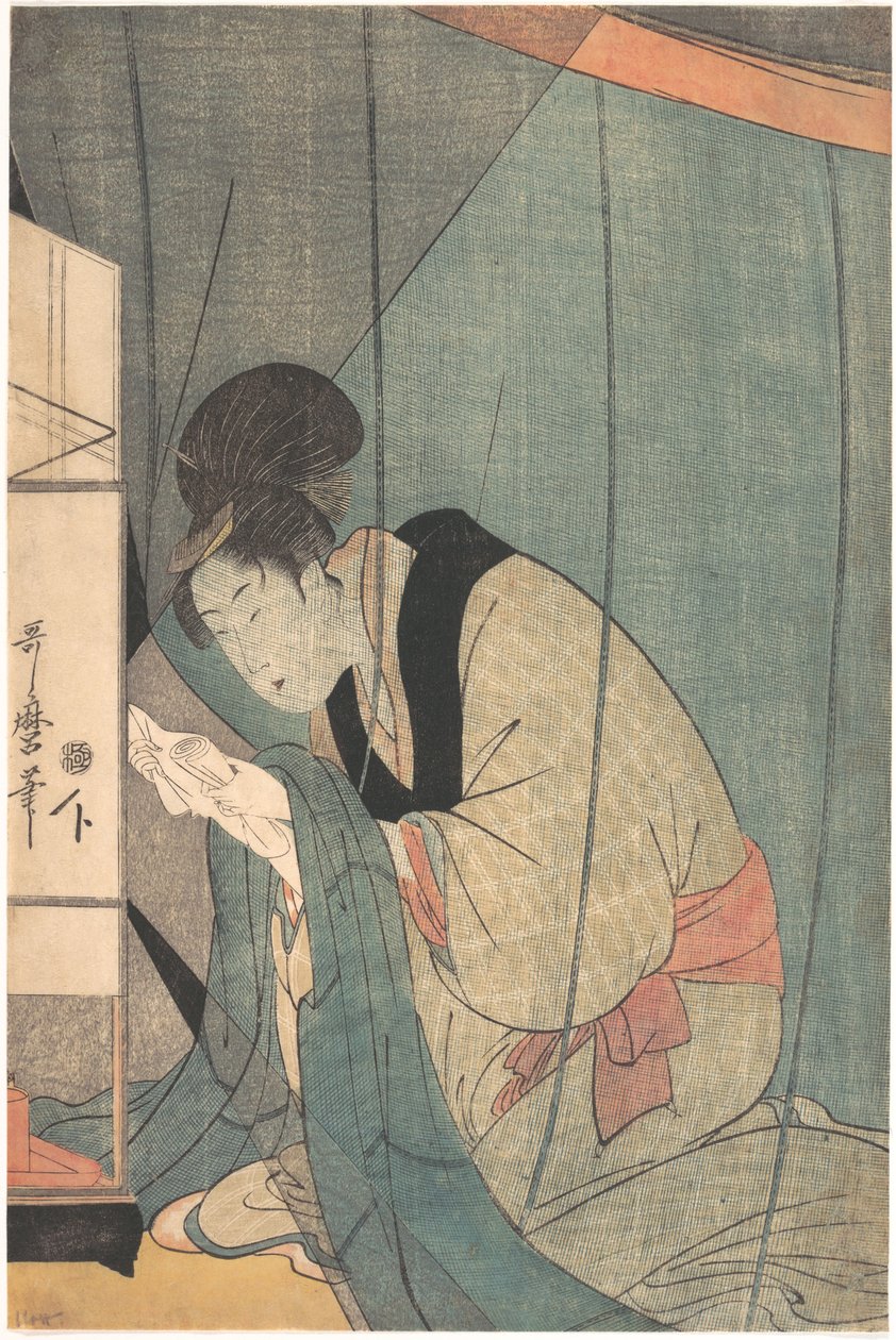 Donna che legge una lettera sotto una zanzariera da Kitagawa Utamaro