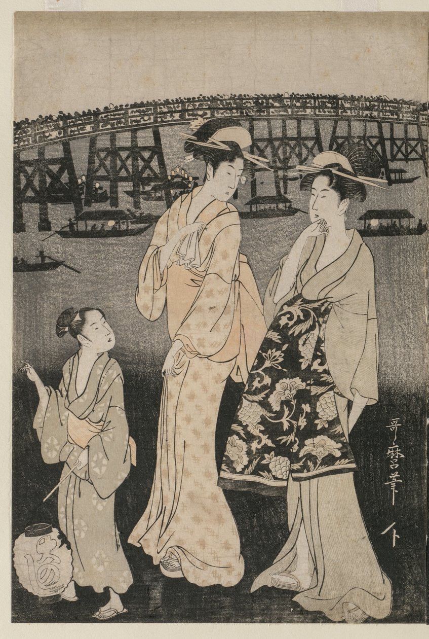 Donne che godono il fresco della sera vicino al ponte Ryogoku da Kitagawa Utamaro