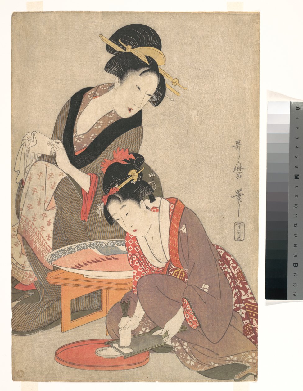 Donne che preparano il sashimi da Kitagawa Utamaro