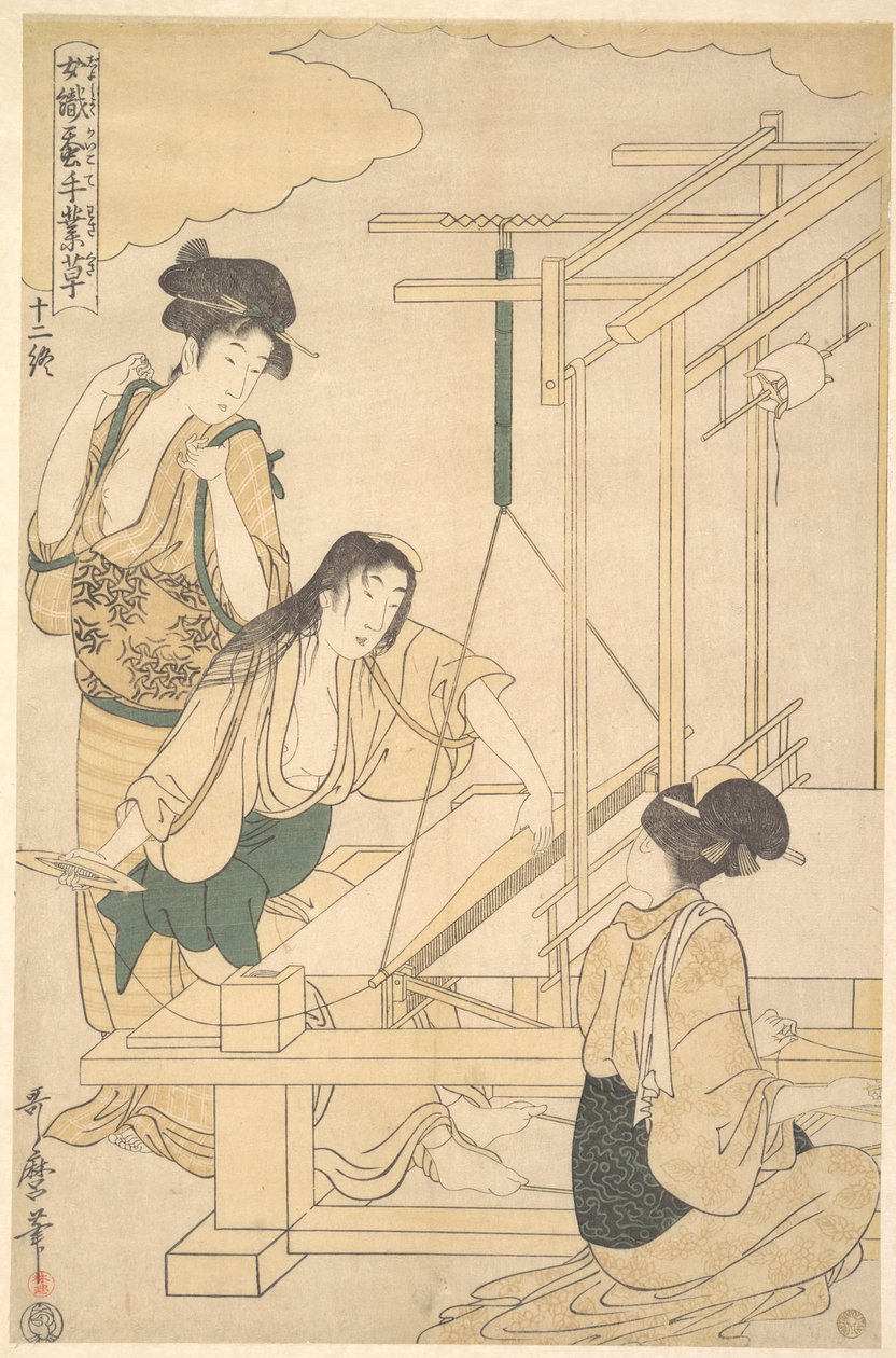 Donne che tessono stoffa di seta da Kitagawa Utamaro