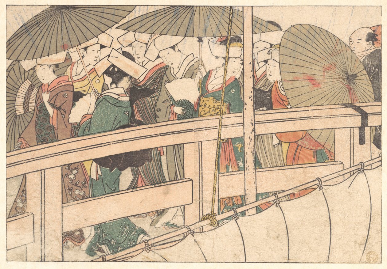 Donne su un ponte, dal libro illustrato Fiori delle quattro stagioni da Kitagawa Utamaro