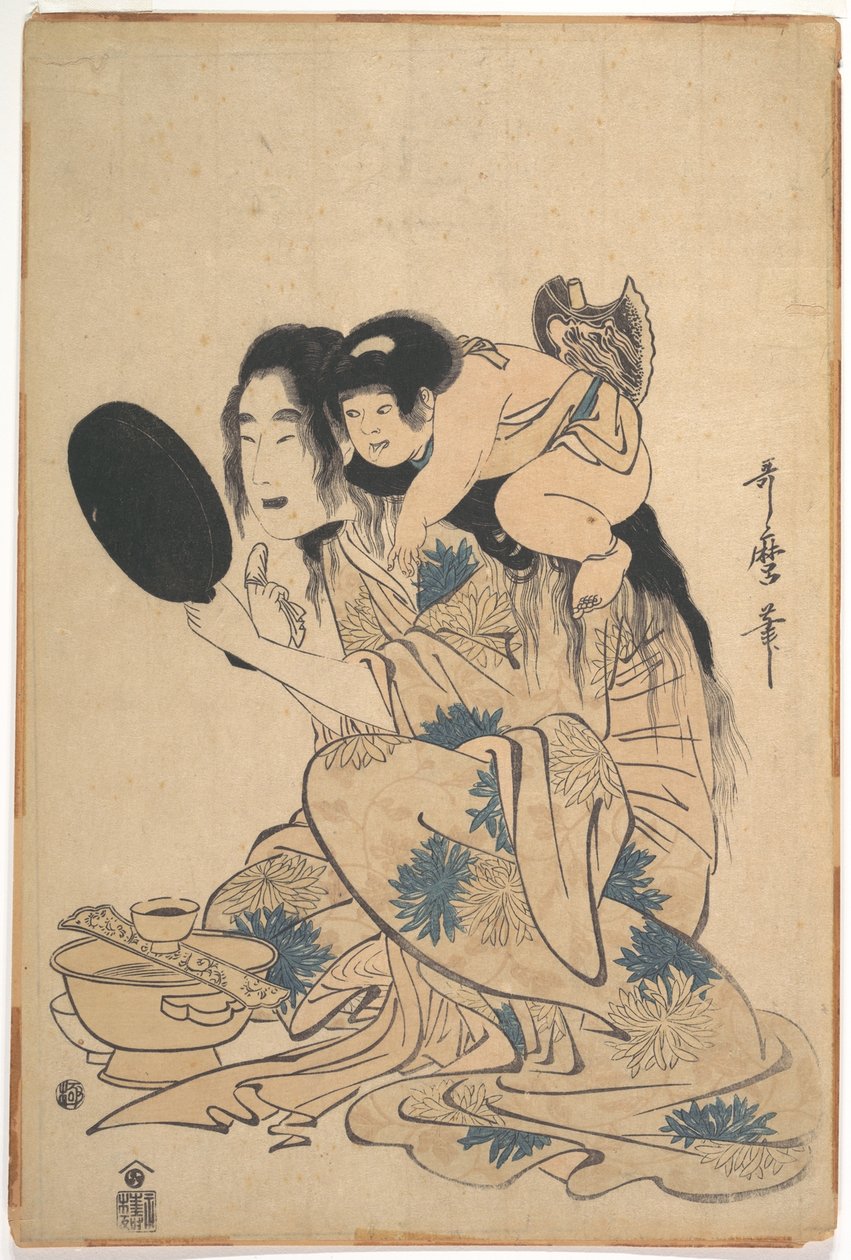 Yamauba che si annerisce i denti, con Kintarō da Kitagawa Utamaro