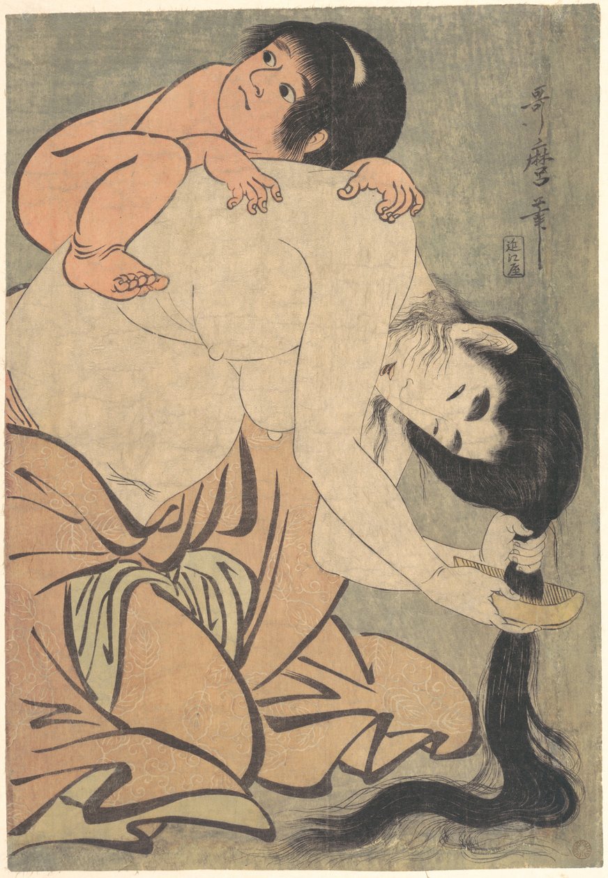Yamauba si pettina i capelli con Kintarō da Kitagawa Utamaro