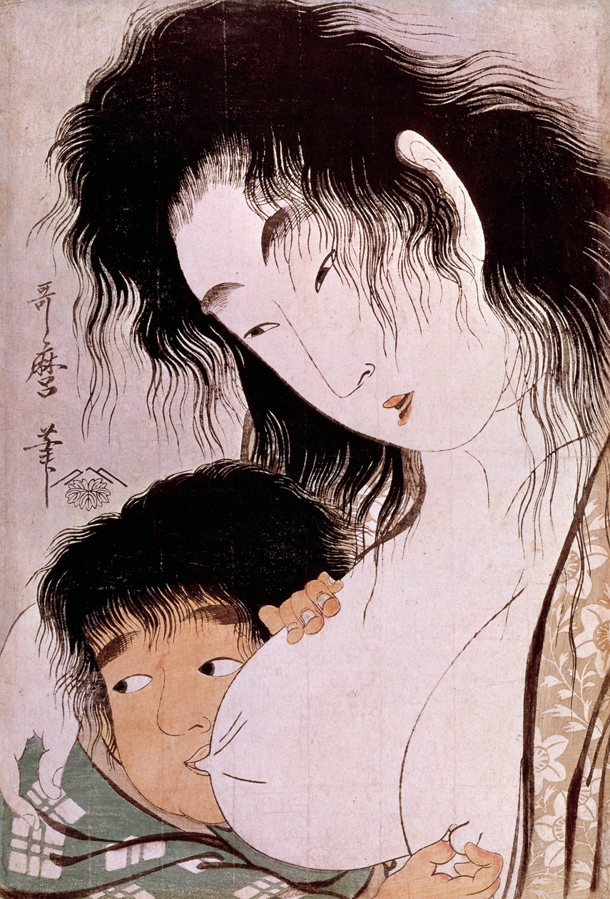 Yamauba e Kintaro: la tetee Stampa giapponese di Utamaro Kitagawa da Kitagawa Utamaro