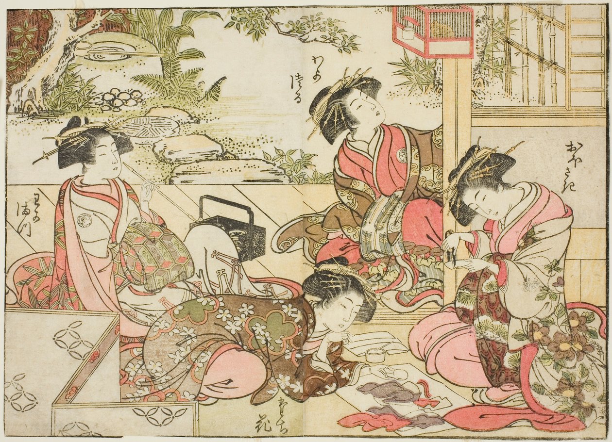 Cortigiane di Otawaraya, dal libro "Specchio delle belle donne dei quartieri del piacere (Seiro bijin awase sugata kagami)," vol. 2 da Kitao Shigemasa