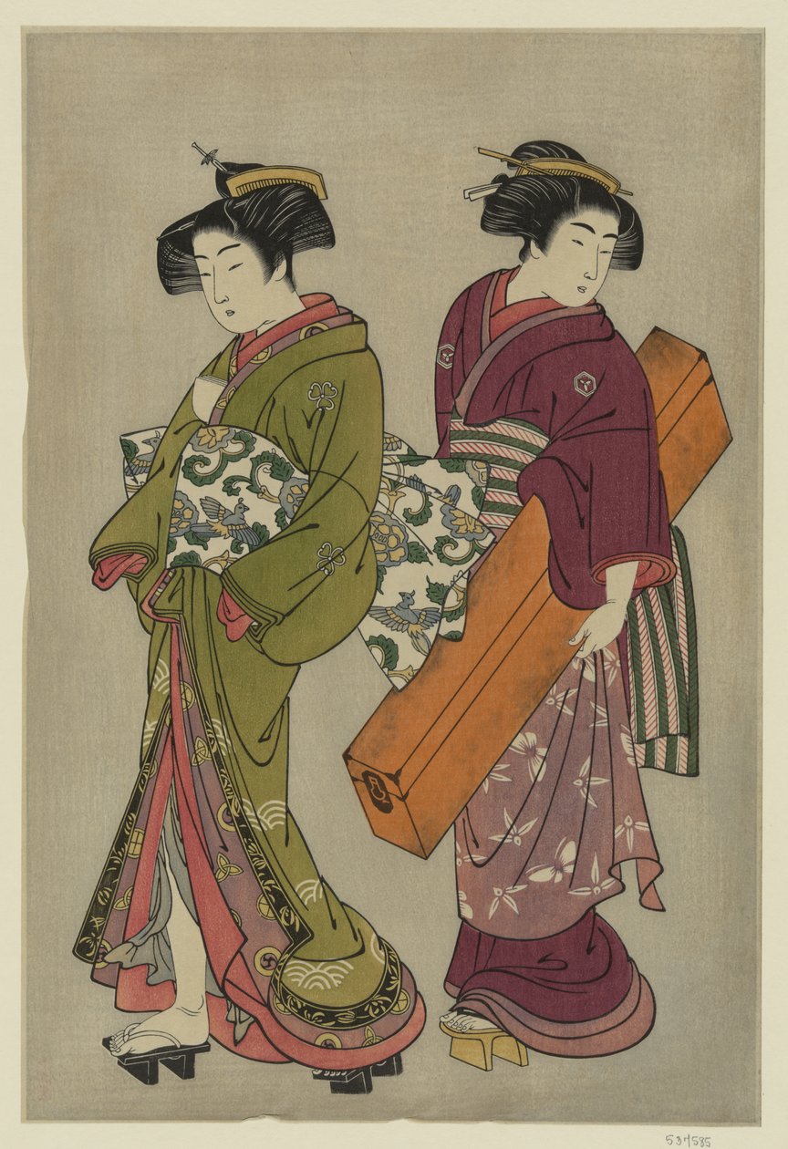 Kitao Shigemasa (1777) Geisha e una serva che porta la sua cassetta di shamisen da Kitao Shigemasa