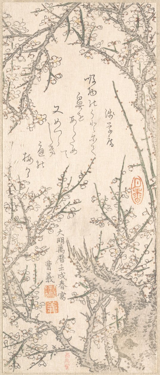Albero di prugne in fiore da Kitao Shigemasa