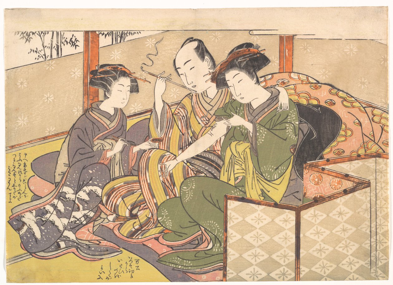 Servitrice che applica una medicina al braccio di una geisha da Kitao Shigemasa