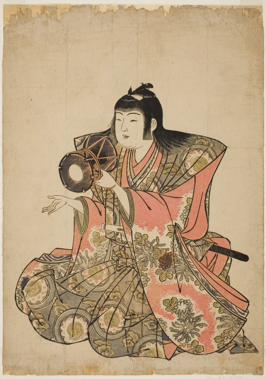 Il suonatore di tamburo a mano, da una serie senza titolo di cinque musicisti da Kitao Shigemasa