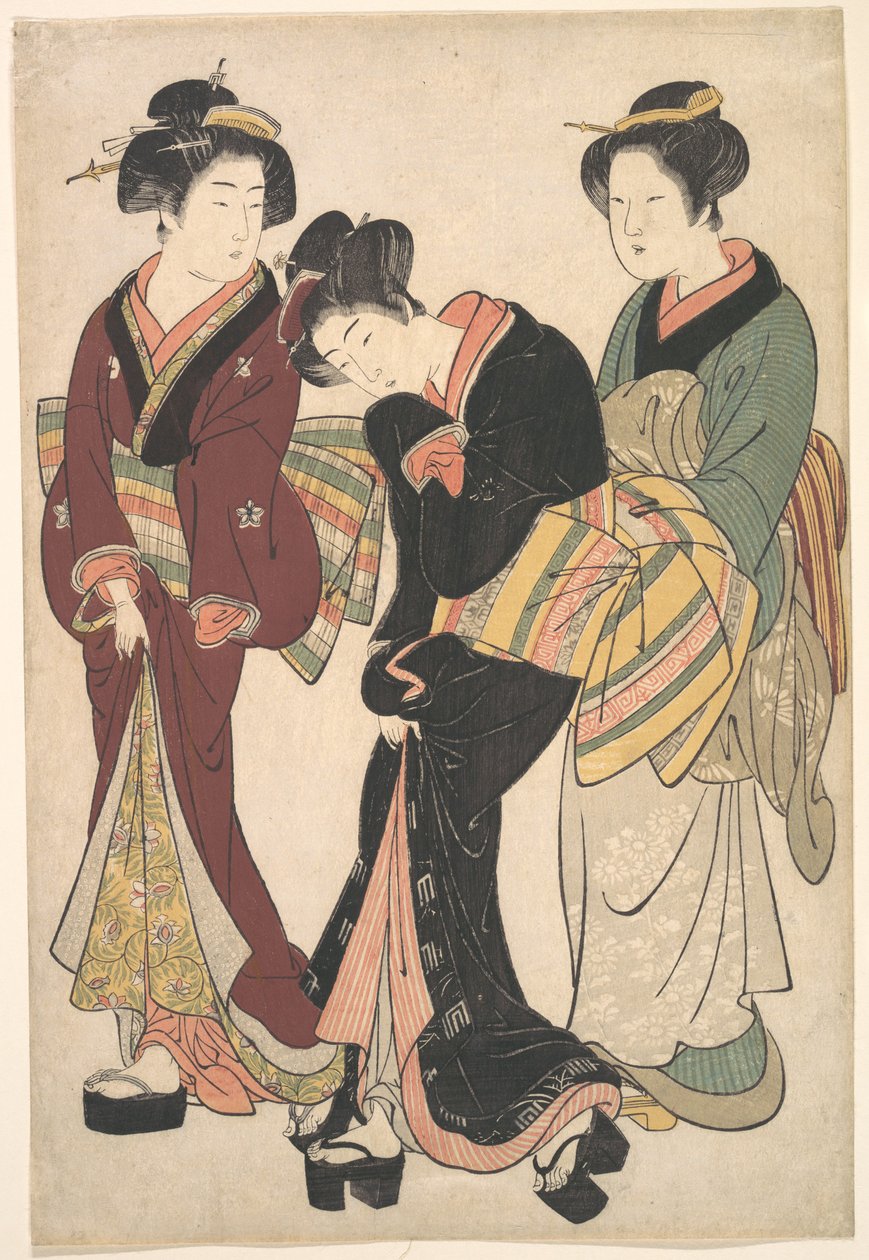 Due geishe e una cameriera da Kitao Shigemasa