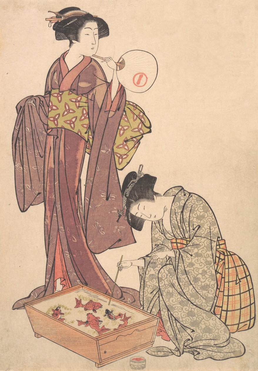 Due Donne che Nutrono i Pesci da Kitao Shigemasa