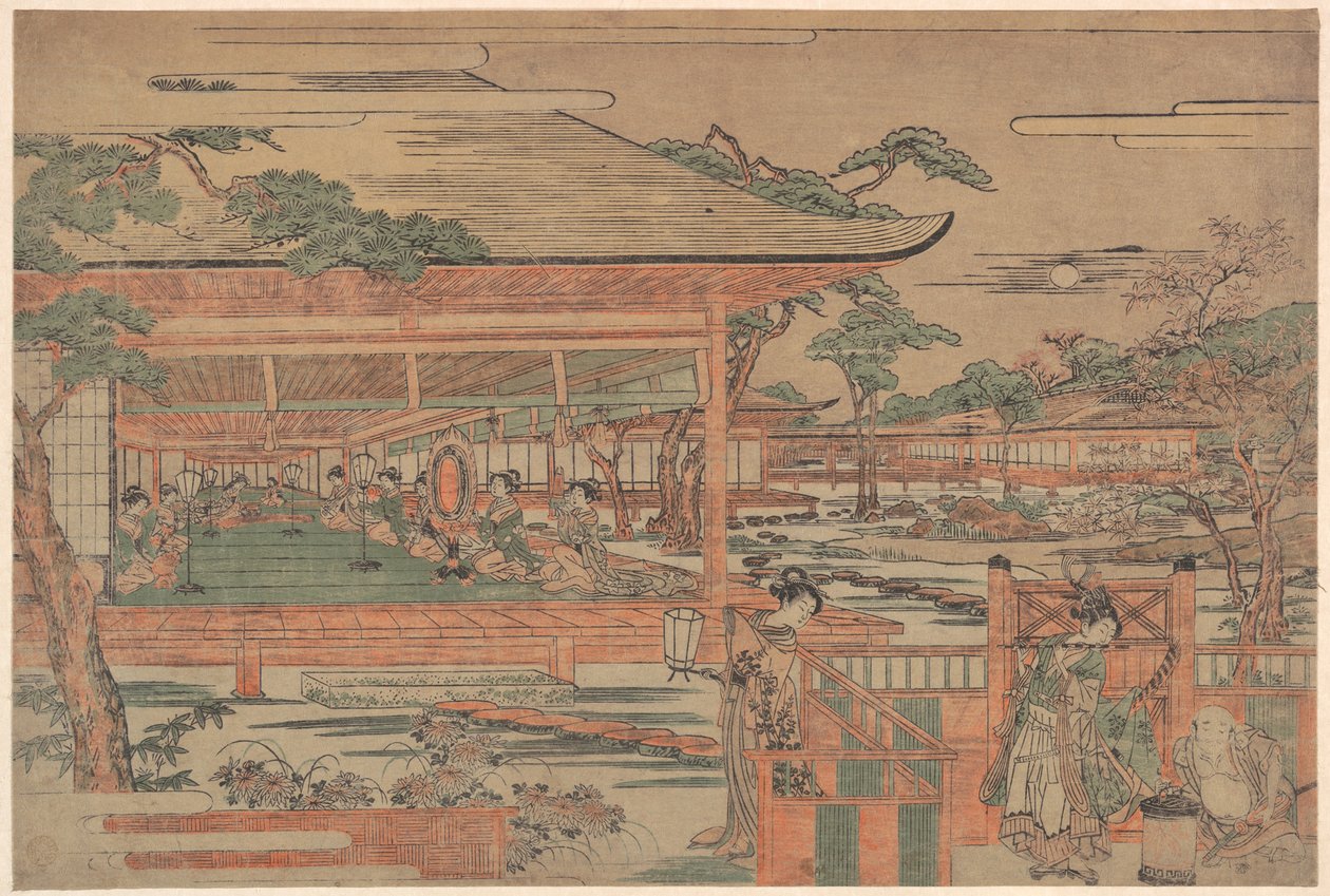 Ushiwaka, il giovane Yoshitsune, fa una serenata a Jorurihime da Kitao Shigemasa