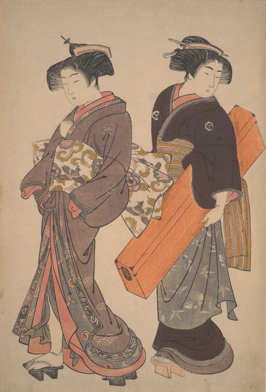 Donna con la sua domestica diretta a un appuntamento da Kitao Shigemasa
