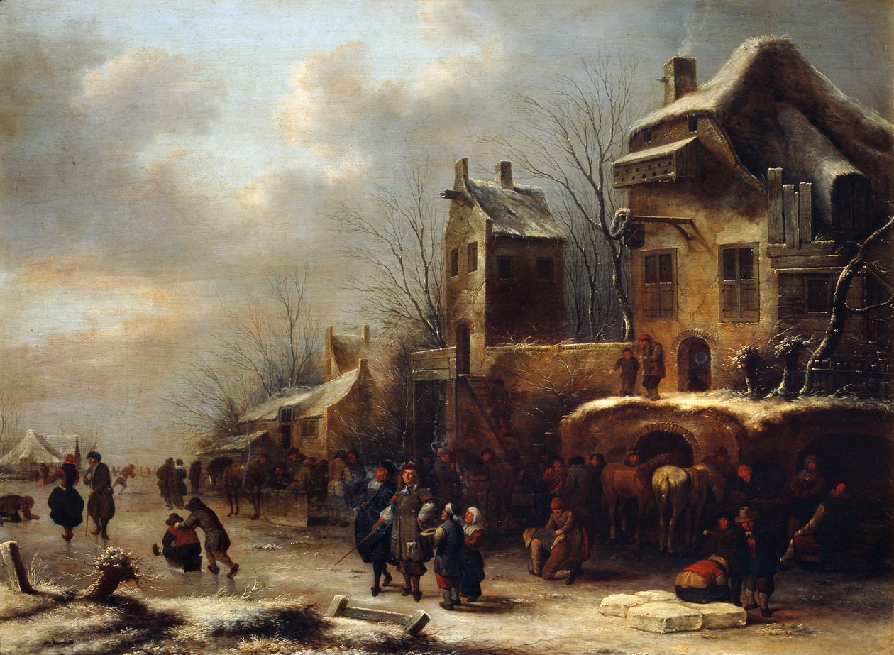 Pista di pattinaggio su un fiume, 1665 da Klaes Molenaer