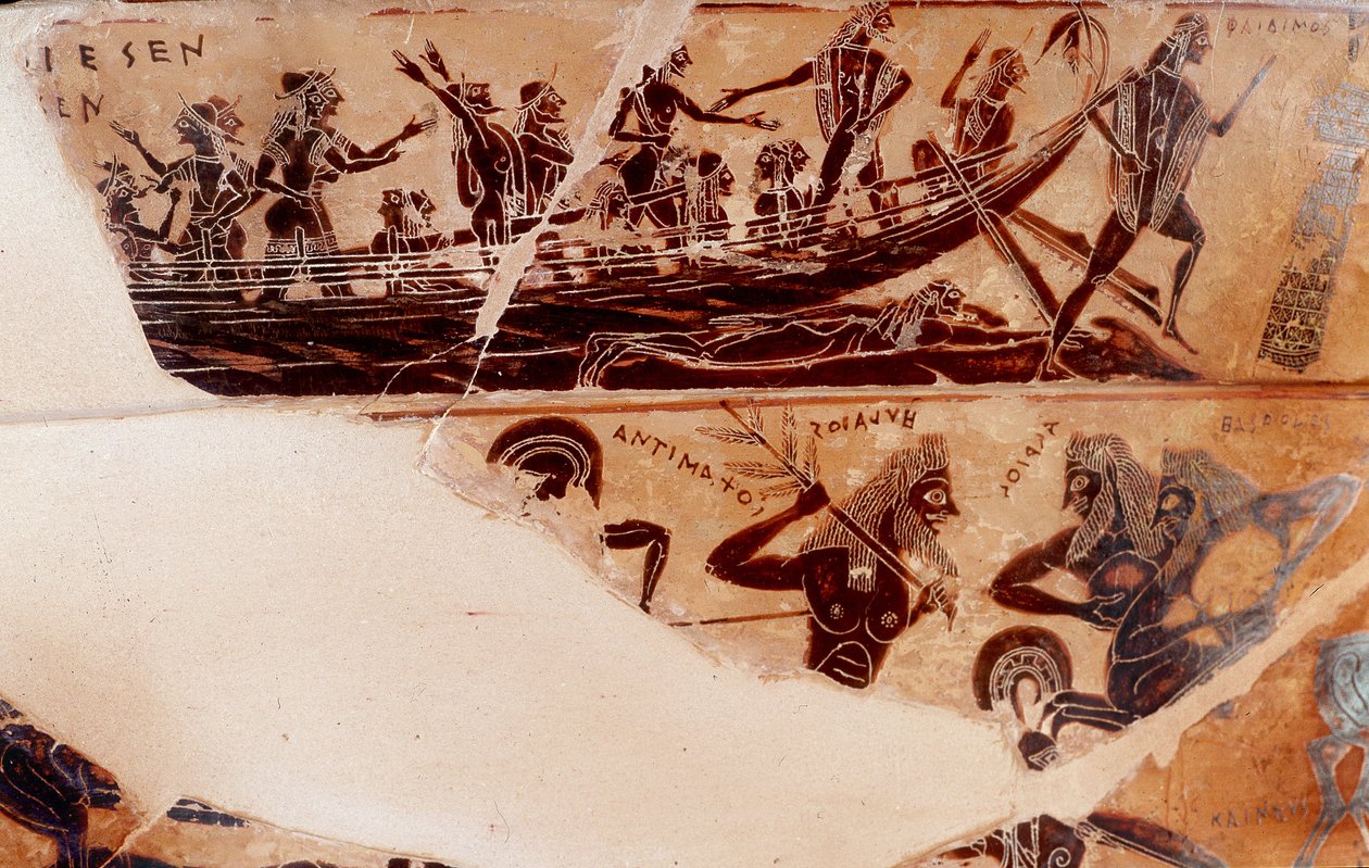 Sbarco di Teseo a Delo, dettaglio del collo fronte B registro superiore - 