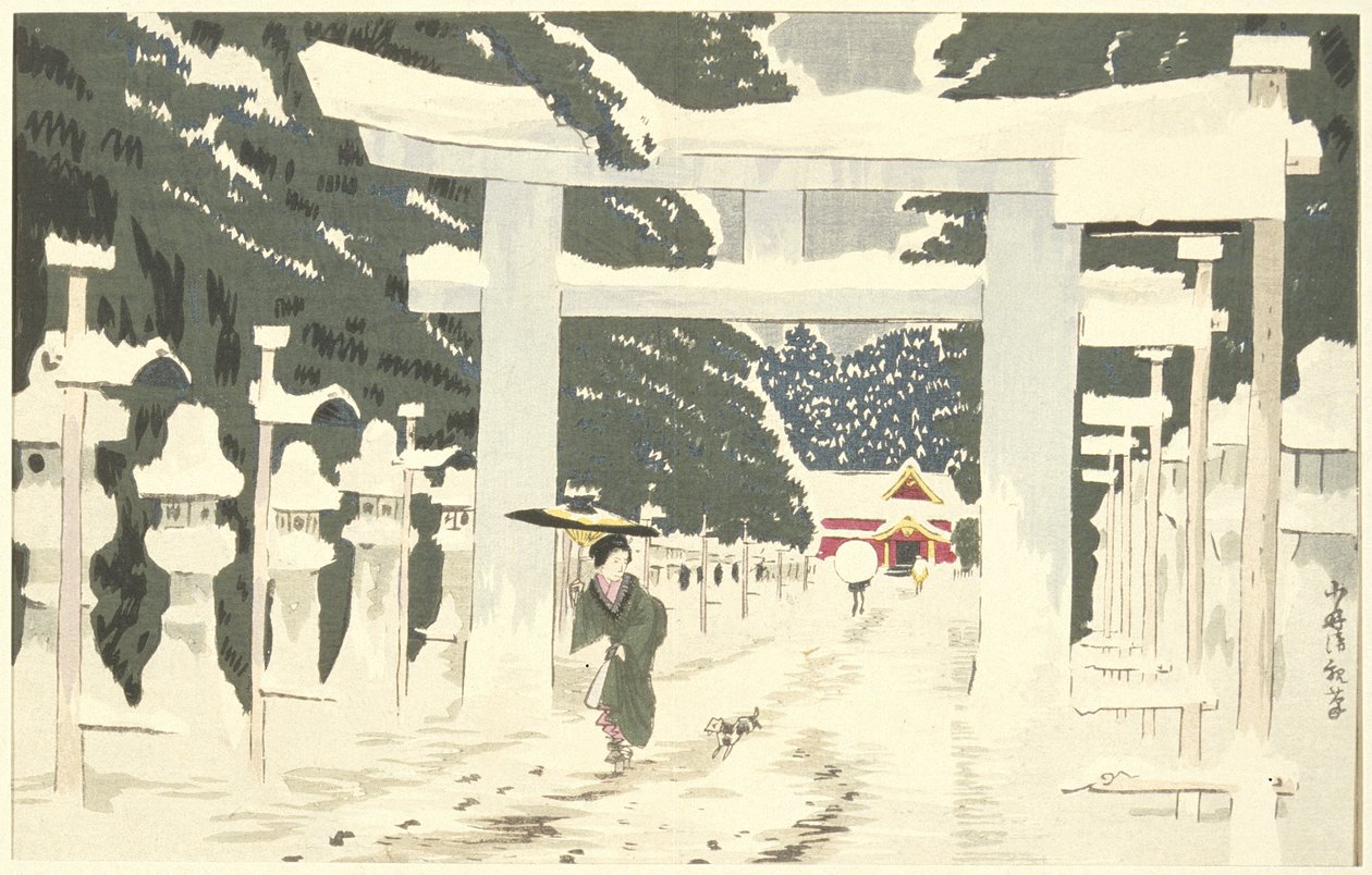 Forte nevicata al santuario Tōshōgū di Ueno da Kobayashi Kiyochika