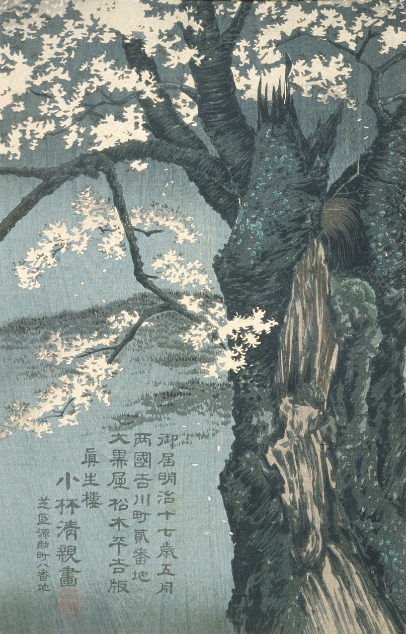 Il guerriero Taira no Tadanori in procinto di dormire sotto un ciliegio da Kobayashi Kiyochika