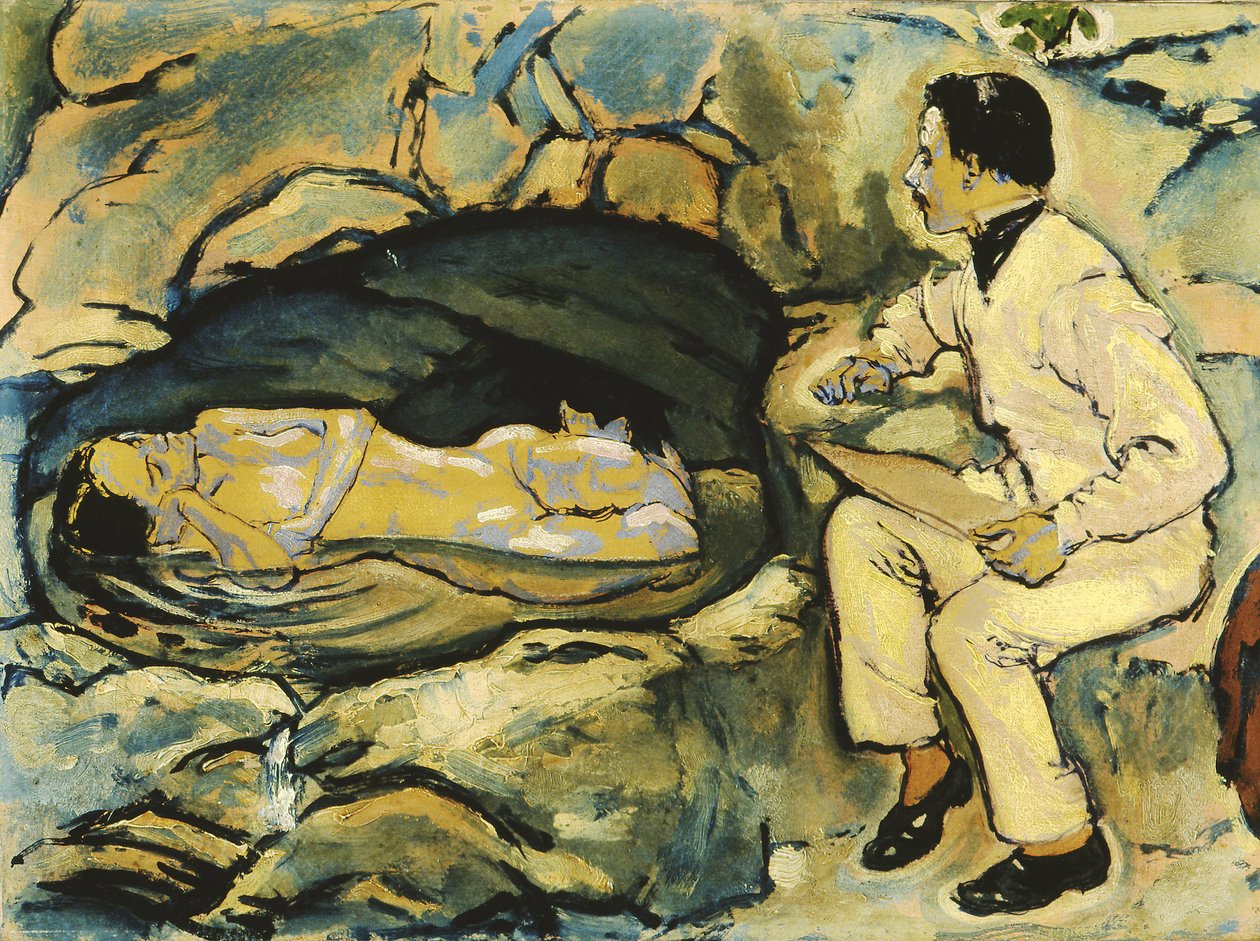 Autoritratto, disegno con sirena nella grotta di roccia, 1914 da Koloman Moser