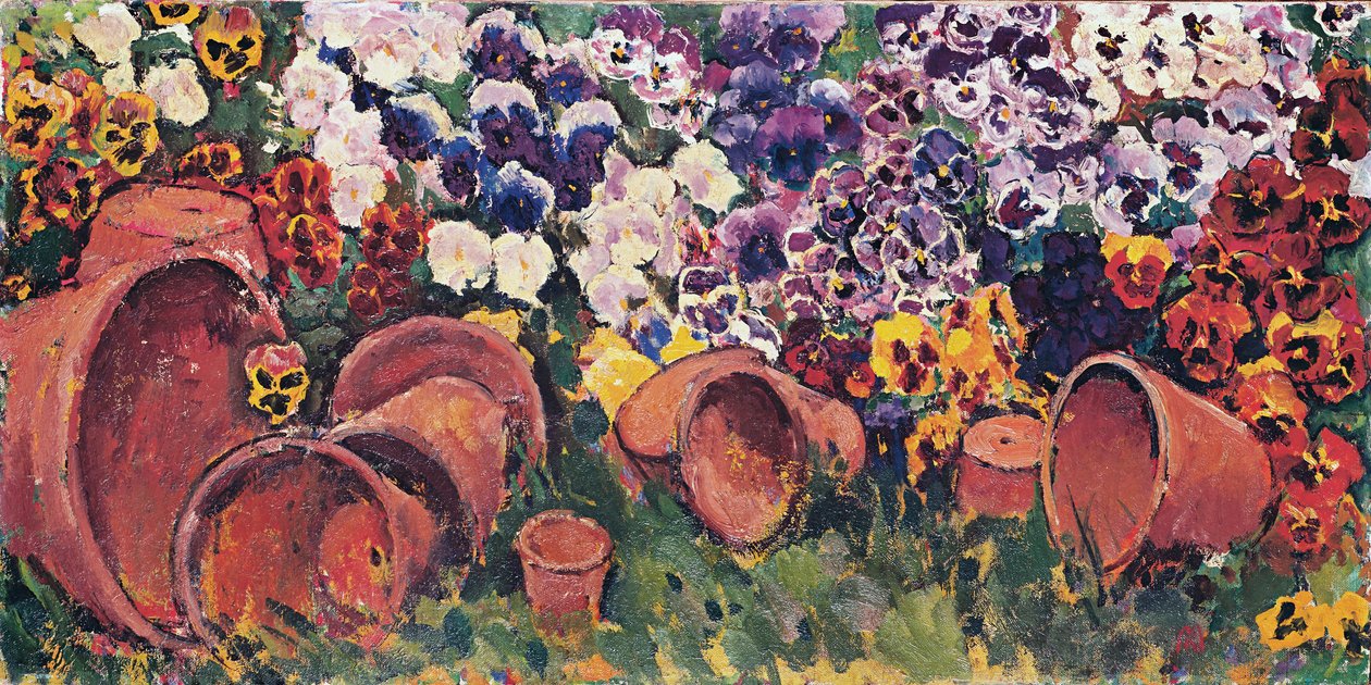 Viole del pensiero con vasi di fiori - Viole del pensiero con vasi di fiori... (olio su tela) da Koloman Moser
