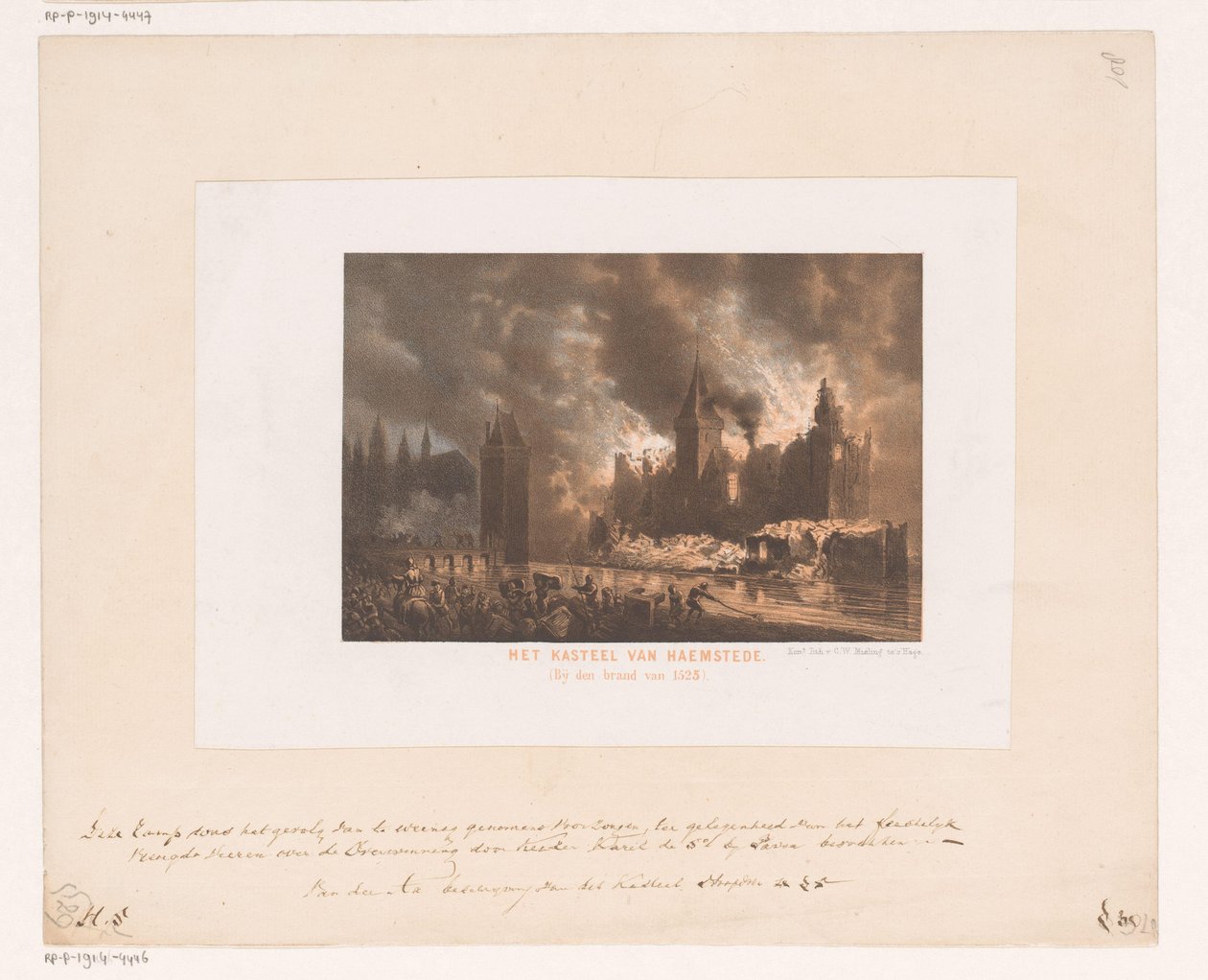 Incendio nel Castello di Haamstede da Koninklijke Nederlandse Steendrukkerij van C.W. Mieling