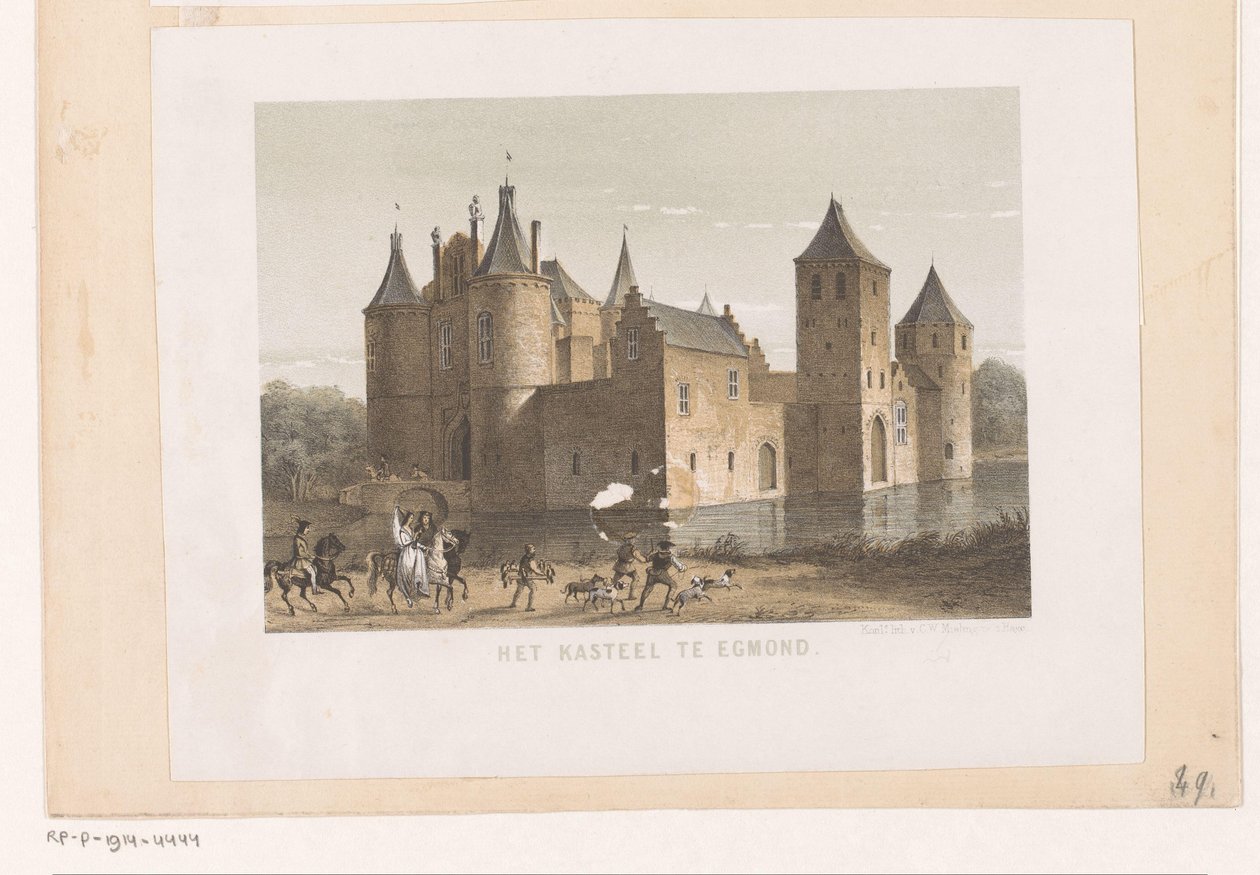 Veduta del castello di Egmond da Koninklijke Nederlandse Steendrukkerij van C.W. Mieling