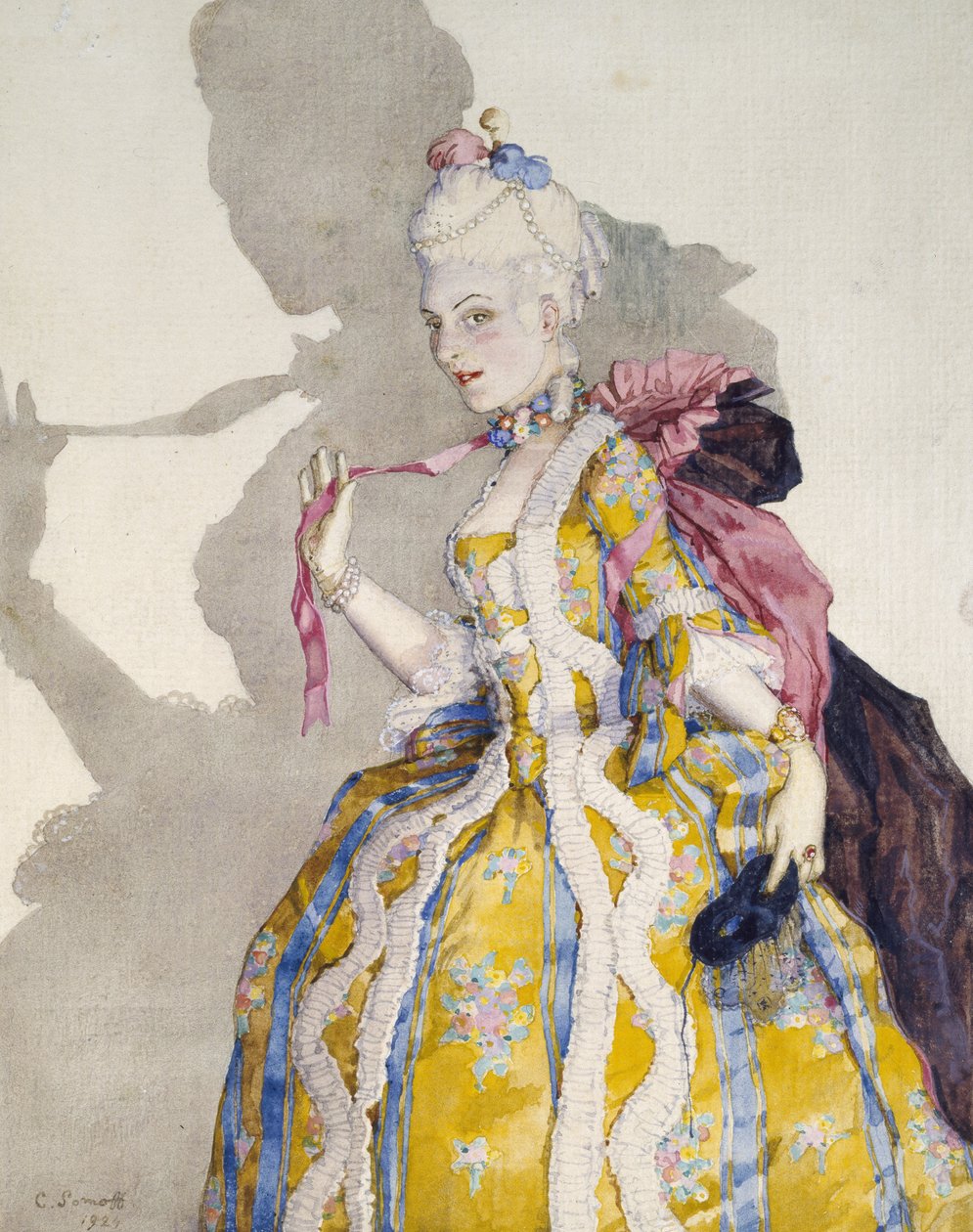 Design per un costume di una marchesa per la ballerina Tamara Karsavina, 1924 da Konstantin Andreevic Somov