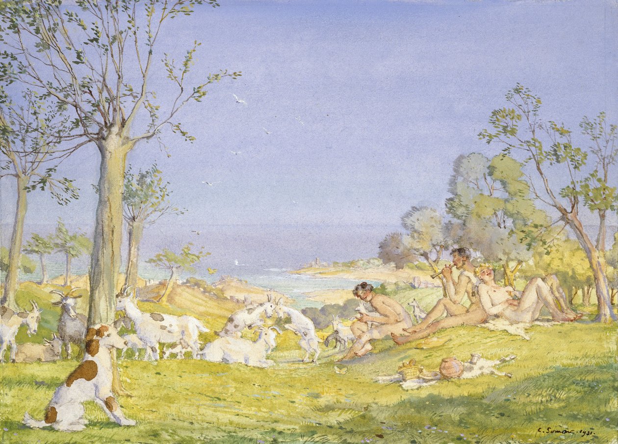Paesaggio con pastori e capre, 1931 da Konstantin Andreevic Somov