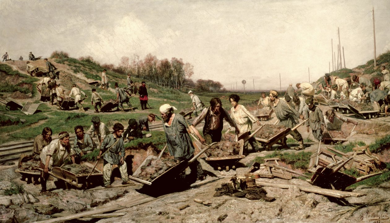 Riparazione della ferrovia, 1874 da Konstantin Apollonovich Savitsky