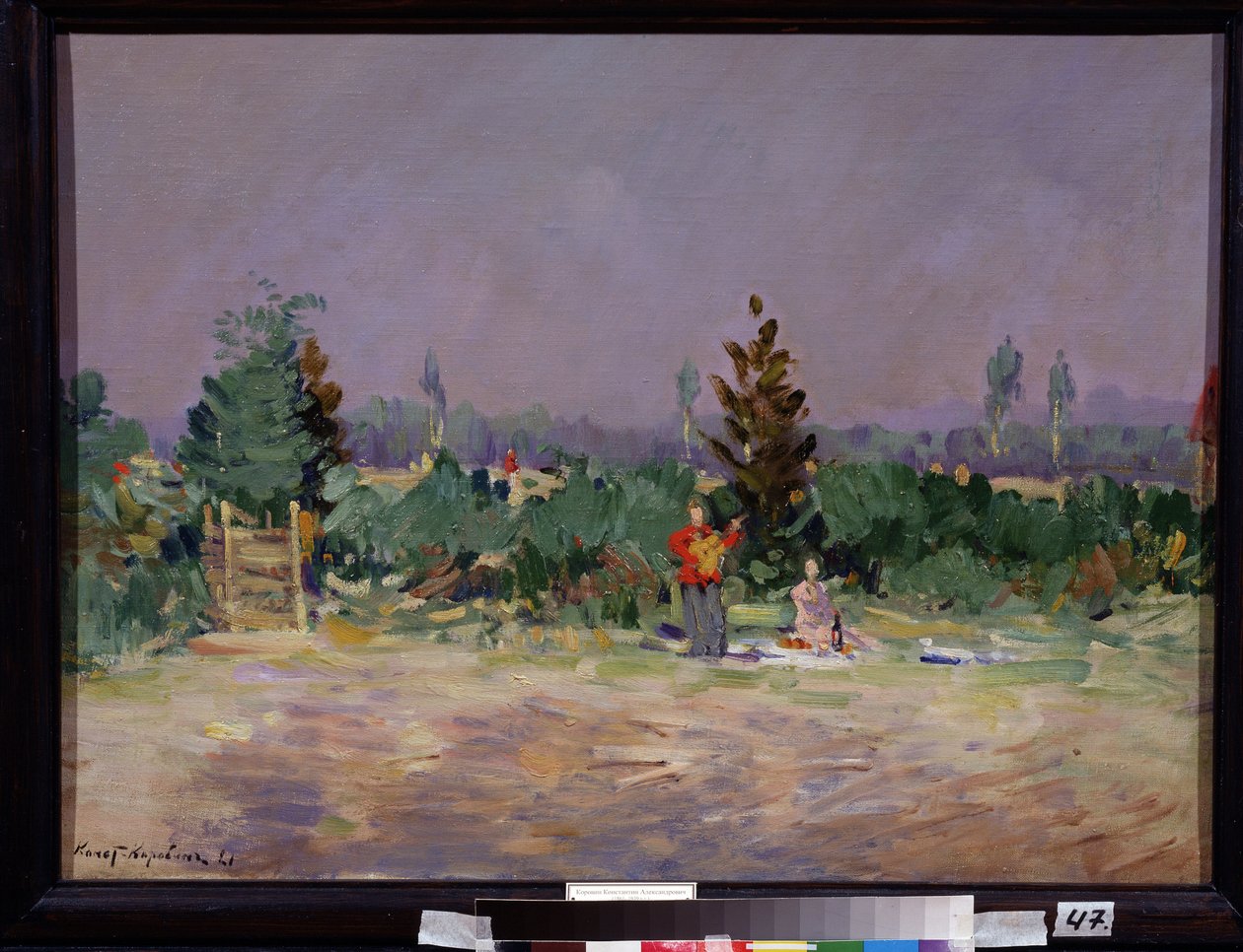 Una calda giornata vicino a Mosca. Una coppia fa un picnic in campagna, l