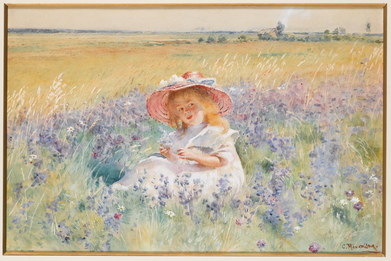 Una giovane ragazza in un campo di salvia, margherite e coda di volpe da Konstantin Egorovich Makovsky