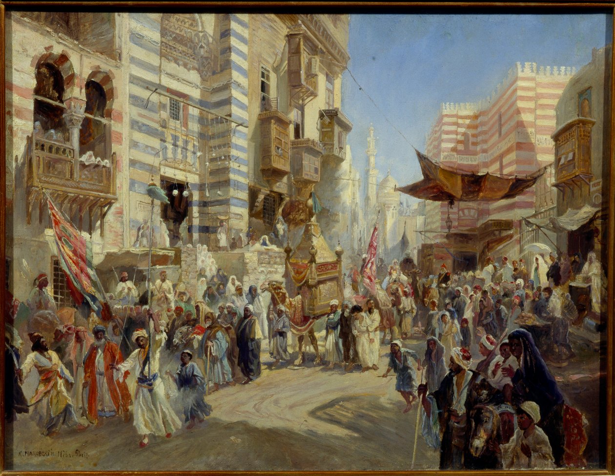 Festa musulmana: la processione del tappeto sacro nelle strade del Cairo da Konstantin Egorovich Makovsky