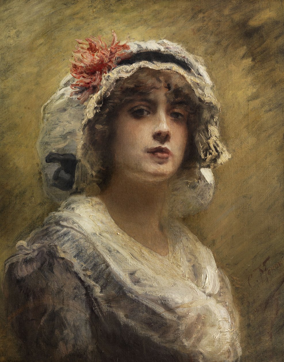 Konstantin Makovsky Ritratto di ragazza con cappellino di stoffa bianca da Konstantin Makovsky