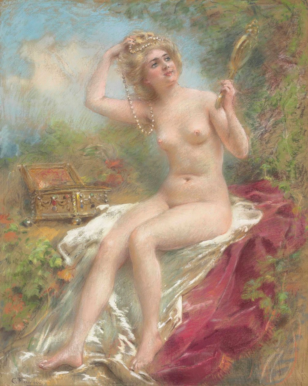 Nudo seduto che si guarda allo specchio da Konstantin Makovsky