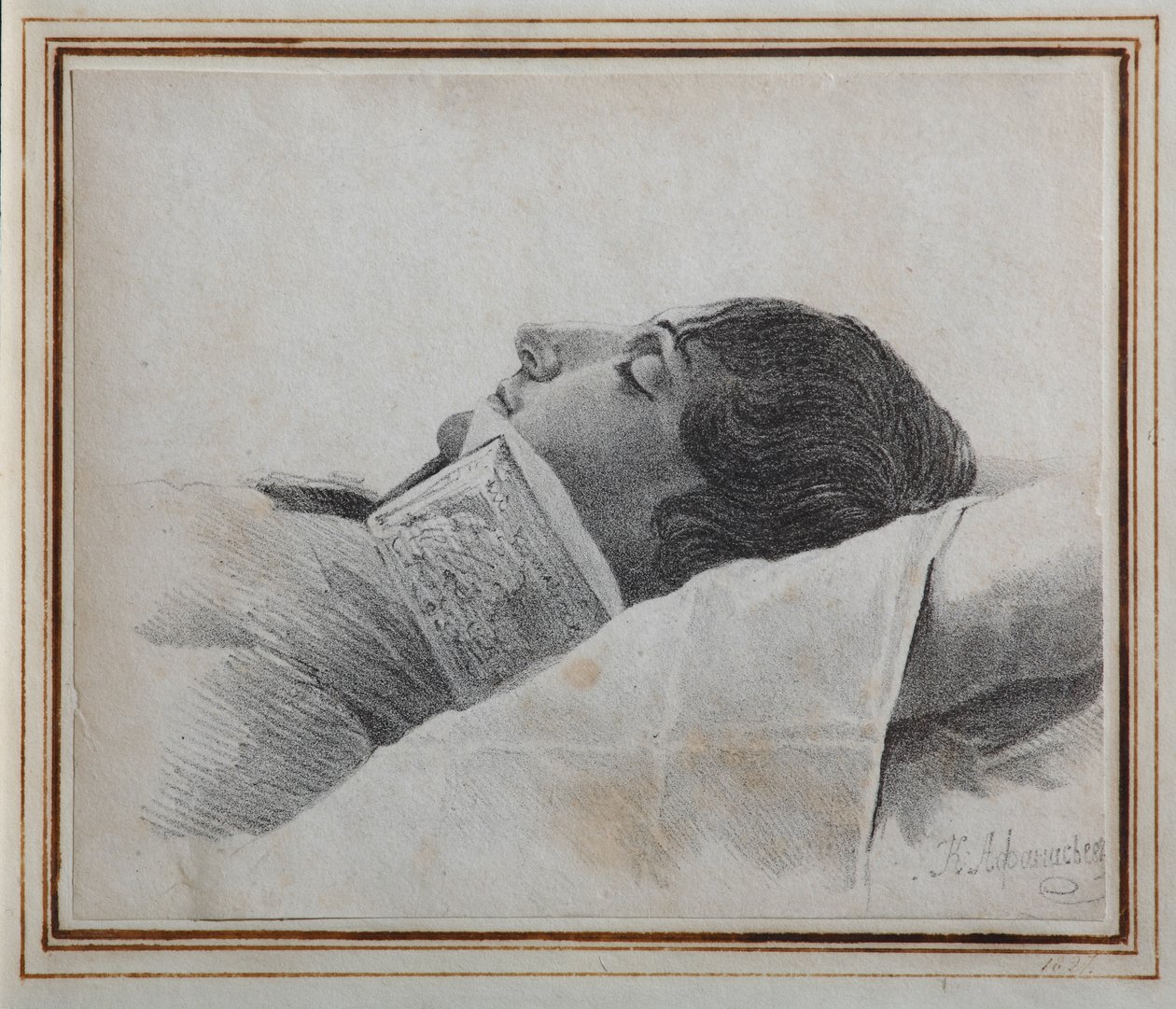 Dimitri Venevitinov 1805-1827 sul letto di morte, 1827 da Konstantin Yakovlevich Afanasyev