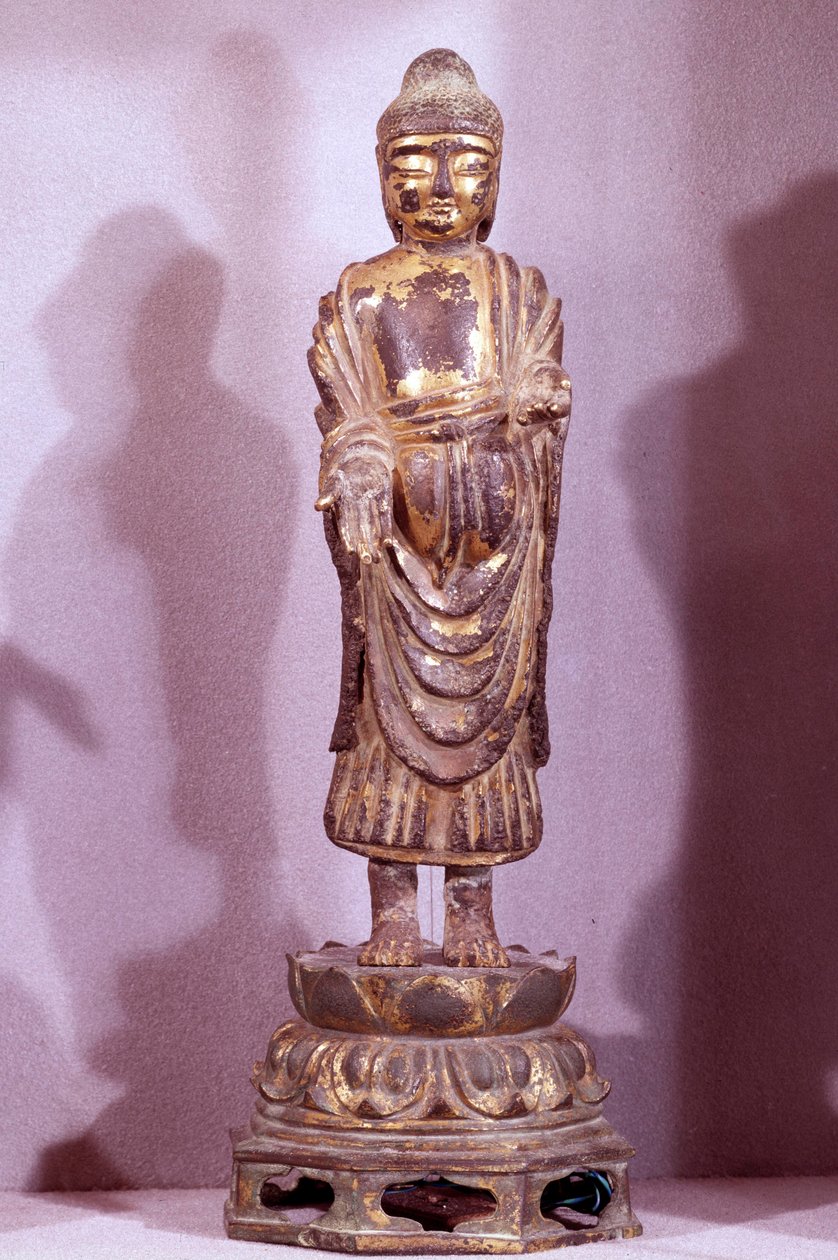 Arte coreana: statuetta di Buddha in bronzo dorato. Periodo Silla, VIII secolo. Collezione Hyung Pil Chun da Korean School