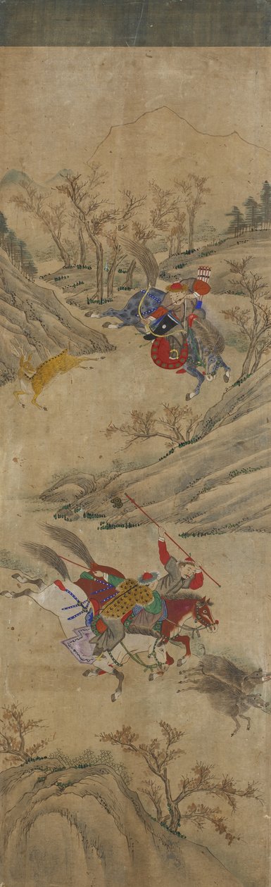Scena di caccia (3 cavalieri e 2 cinghiali) da Korean School