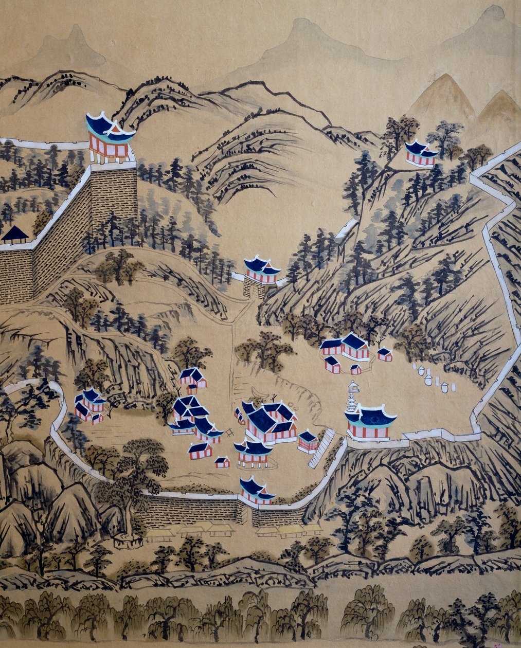 Città murata, dettaglio da schermo con otto pannelli raffiguranti la visita del Governatore a P