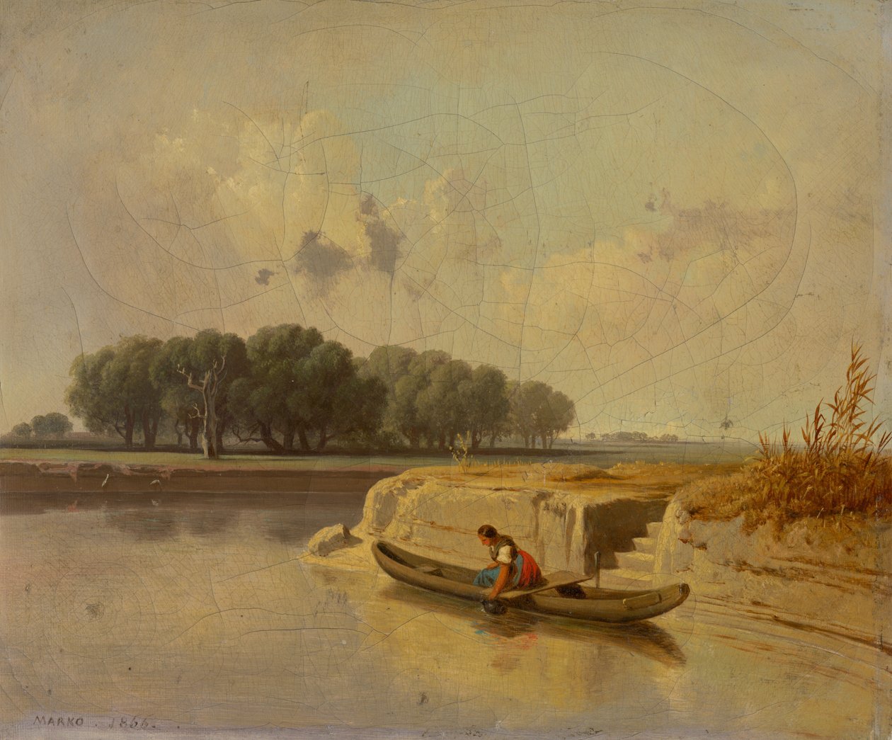 Paesaggio con un fiume e una barca in primo piano da Károly Markó the Younger