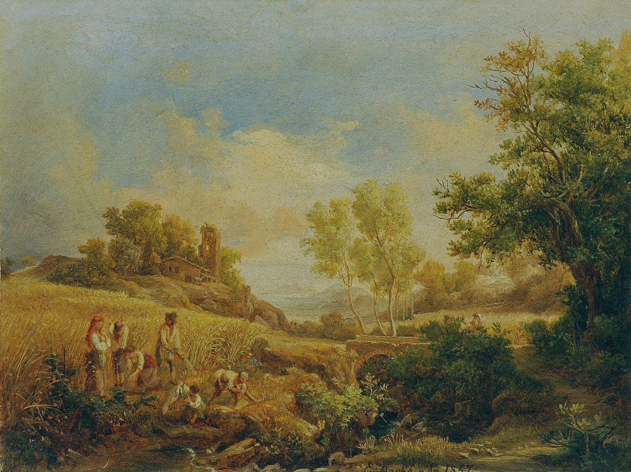 Paesaggio con raccolta del fieno da Károly Markó d. Ä.