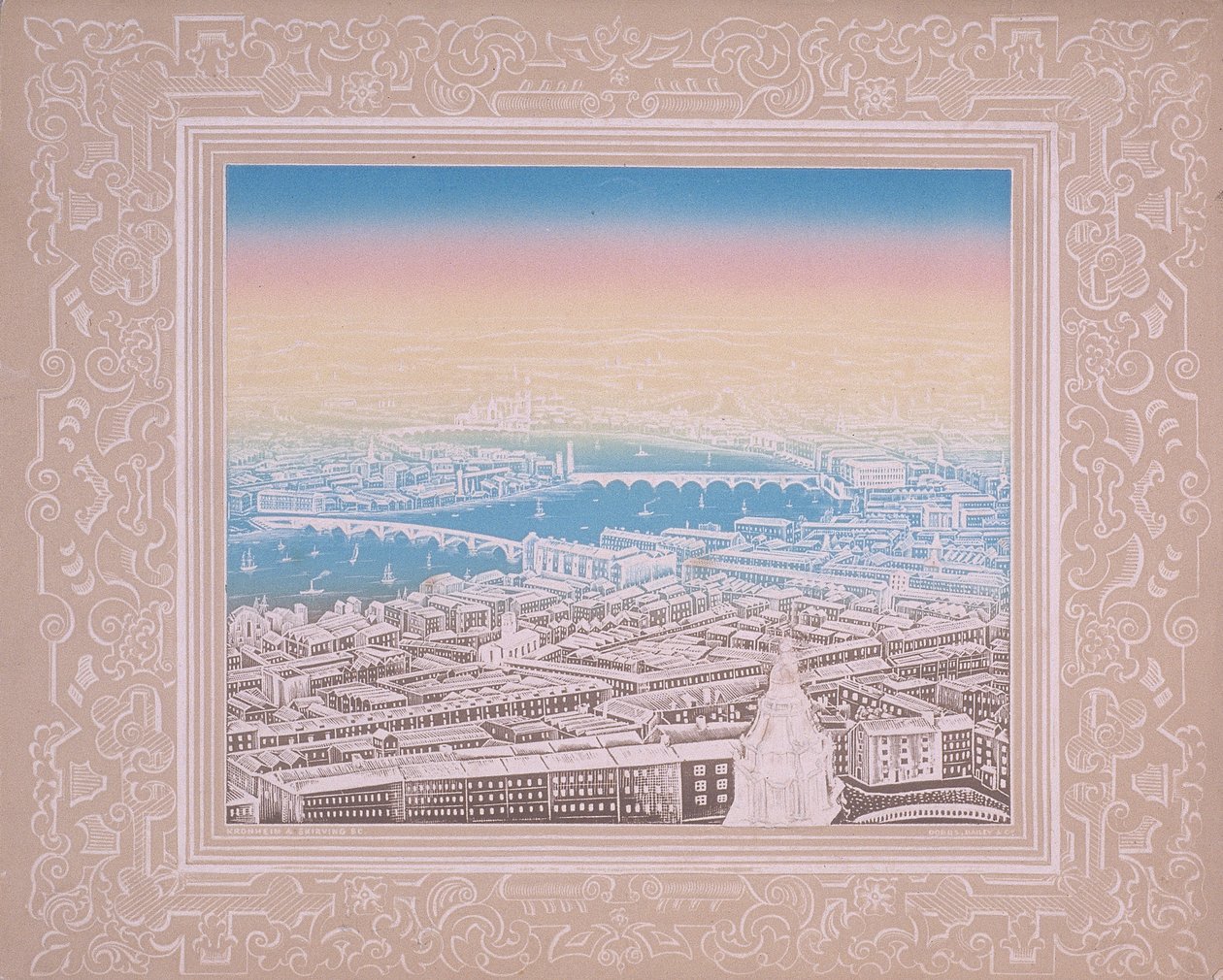 Veduta aerea di Londra con il ponte di Waterloo e il ponte di Blackfriars, c. 1845 da Kronheim and Co