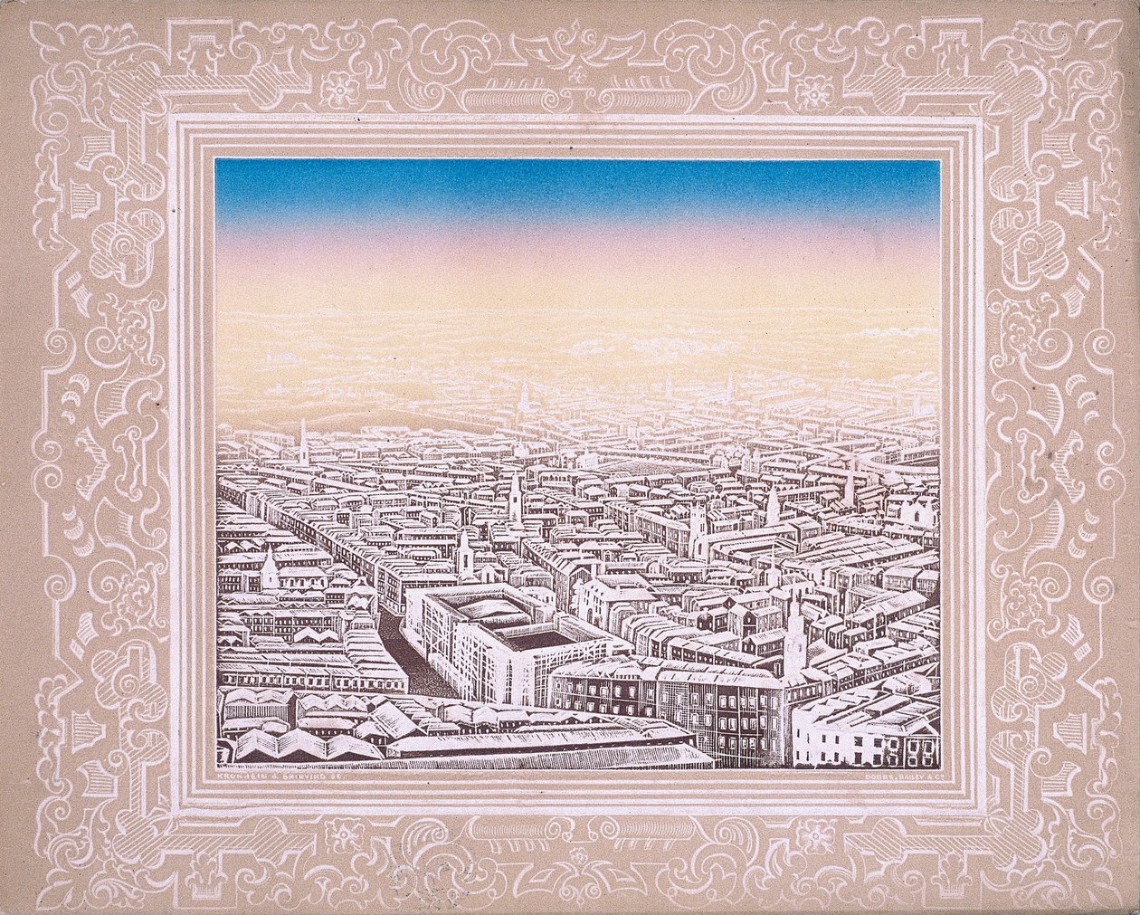 Vista aerea di Londra con bordo decorativo, c. 1845 da Kronheim and Co