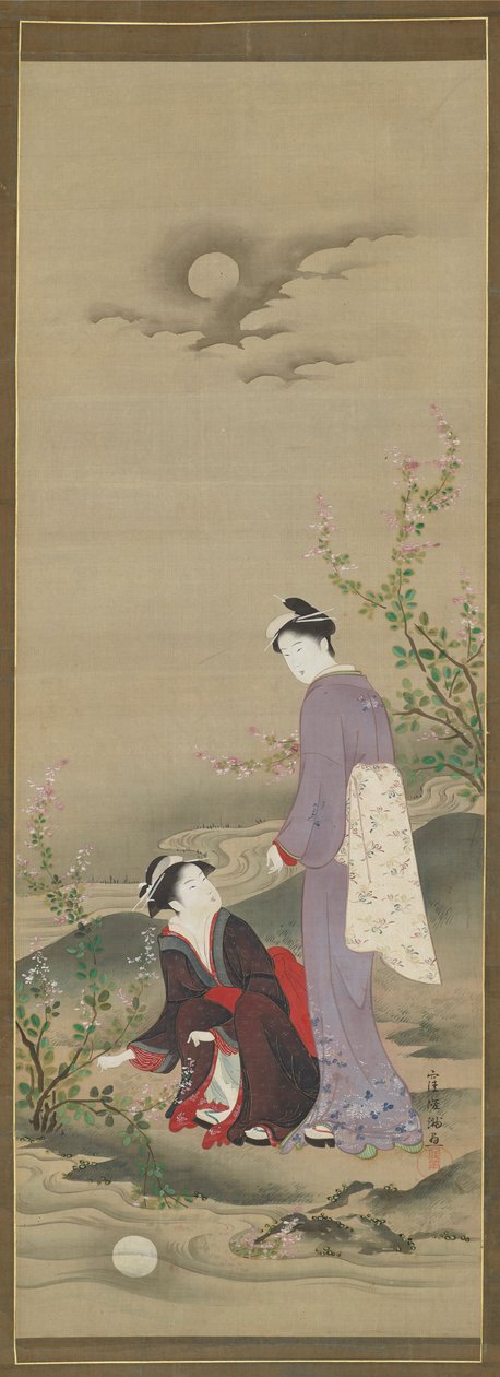 Autunno: Due donne che guardano il riflesso della luna da Kubo Shunman