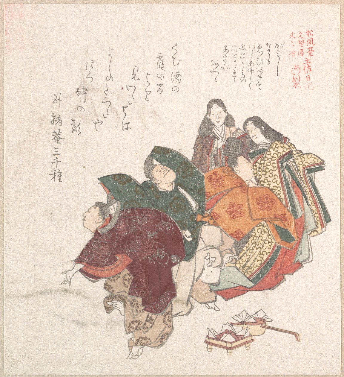 Uomini e donne in costume di corte che danzano da Kubo Shunman