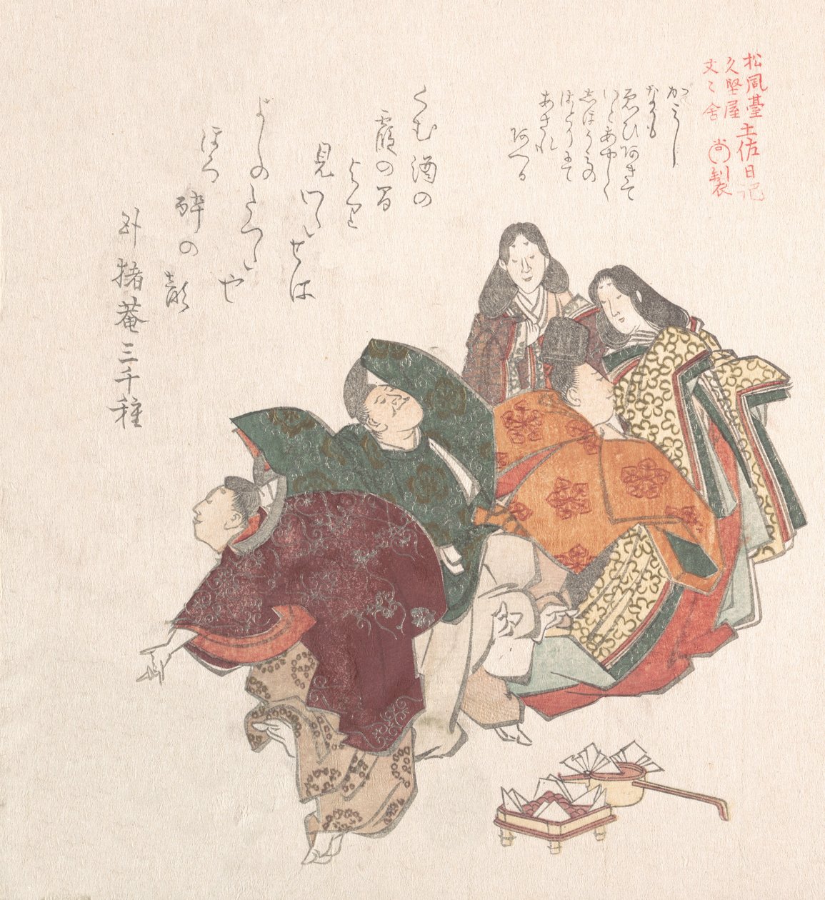 Uomini e donne in costume da corte che ballano, 19° secolo da Kubo Shunman